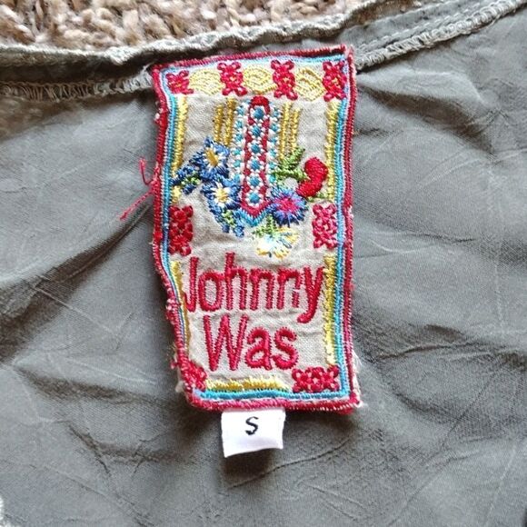 Johnny Was Women's Size Small Embroidered Olive Green Cupra Rayon Tunic Top - Picture 5 of 13